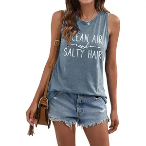 Beach Tanks For Women, Ocean Air And Salty Hair Tank Top, Funny Cruise Summer Sleeveless Family Vacation Vest Shirts, Fashion Breathable Workout Tops