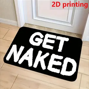 Funny "GET NAKED" Bath - Soft Absorbent Bath Mat Suitable for Bathroom, Shower, Indoor/Outdoor Use - Humorous Housewarming Gift, Machine Washable Black & White Mat with Bold Text Design