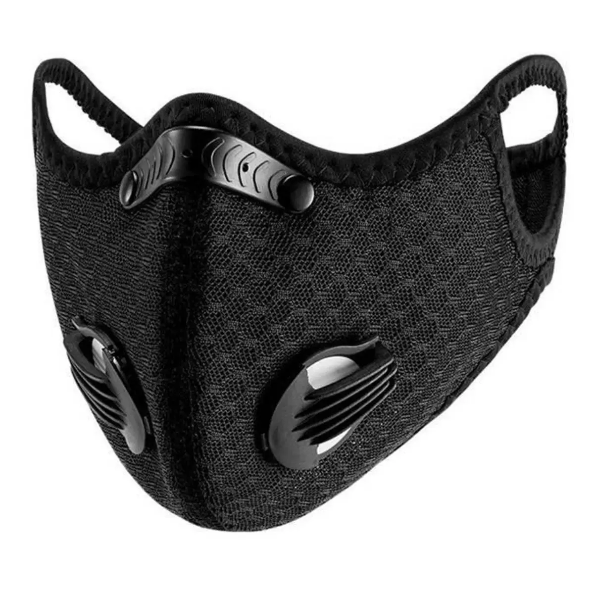 212 MAIN Unisex Sports Performance Face Mask - Adjustable Size, Mesh Fabric, Activated Carbon Filter, Breathable Dual 1-Way Discharge Valve, PM2.5 Rated, Snug Fit, Anti-Slip Ear Loops, Durable, Hot Climate Friendly, Black (for Biking), Walking, Dual One-W
