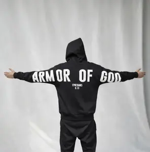 Armor of God Hoodie Shield of Faith Oversized Fit Embroidered Black Sweatshirt for Everyday Wear