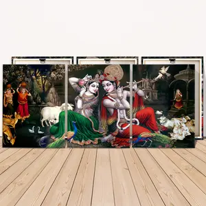 3 Counts Wooden Framed Canvas Painting, Traditional Indian Mythology Artwork, Exquisite Poster, Perfect Living Room Decoration, Modern Art, Fashion Family Poster, Wall Art Decoration, Creative Modern Decoration, Waterproof Art