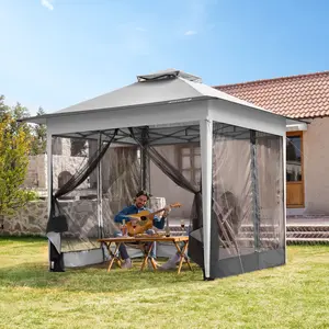 VIVOHOME Pop Up Gazebo 10x10ft Outdoor Canopy Tent with Mosquito Netting & 2 Tiers Roof for Patio Garden Backyard