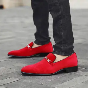 Amali Aller Mens Dress Shoes Velvet Loafers Slip-On Formal Shoes With Buckle Detail
