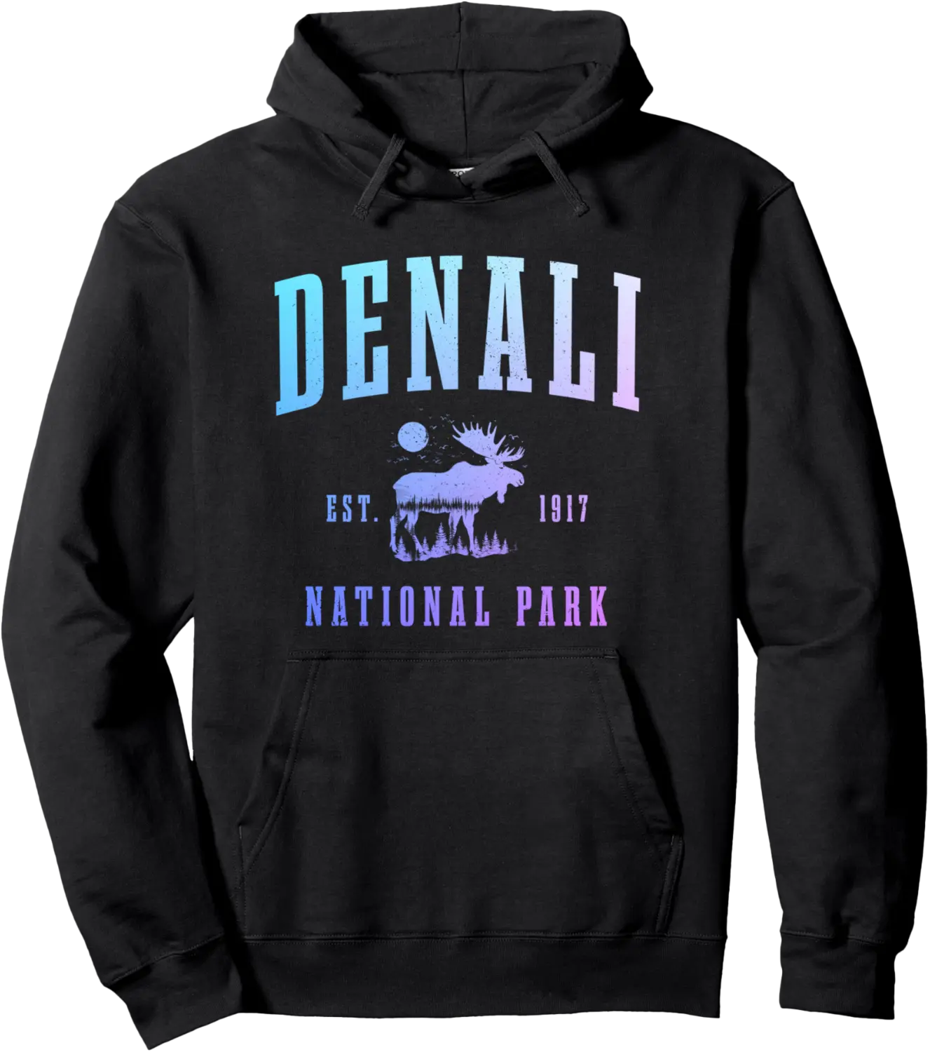 Denali Alaska Vintage Mountains Moose National Park Pullover Hoodie - Elizabethmc Shop 98B0DSFTW83V