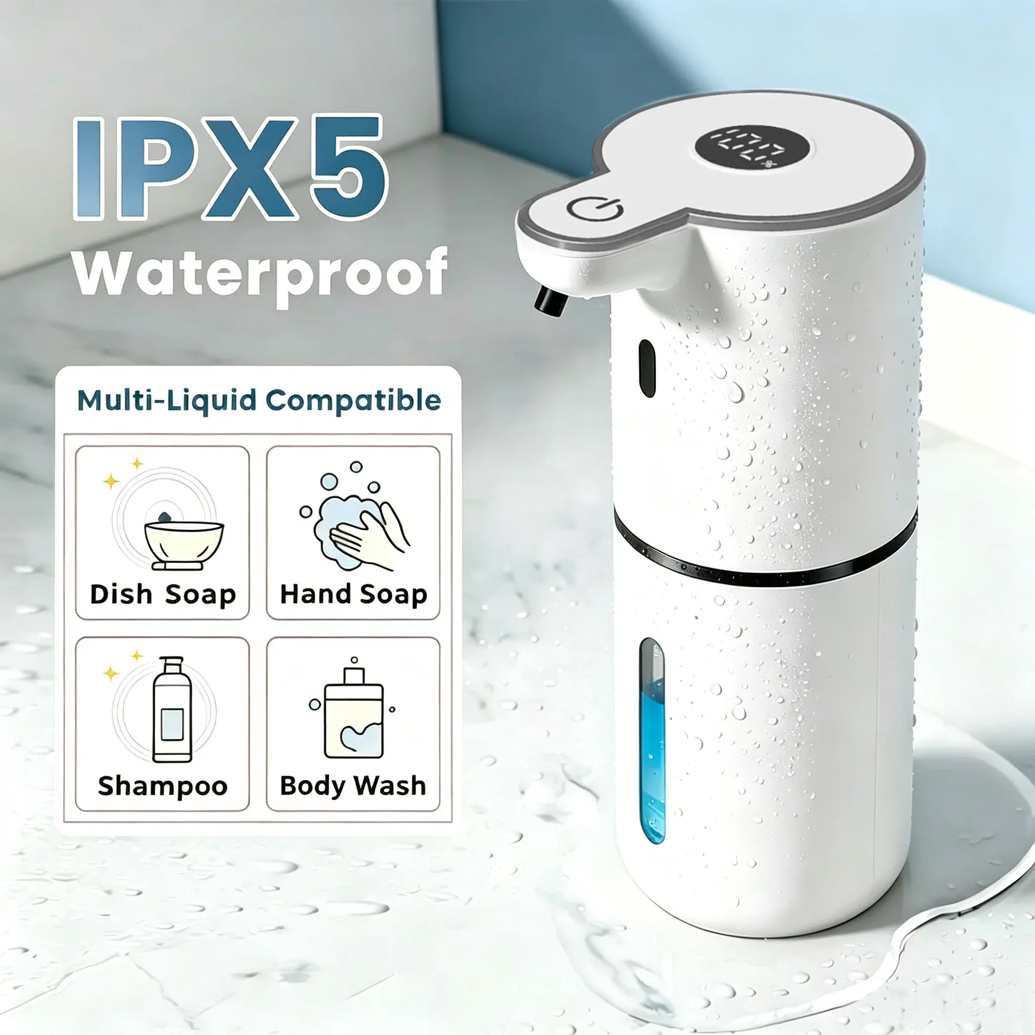 Automatic Soap Dispenser, 380ml Touchless Liquid Soap Dispenser, USB Rechargeable, 6 Adjustable Levels, Waterproof, Kitchen Gadgets, Home Essentials Hand Wall, Bathroom soap dispenser