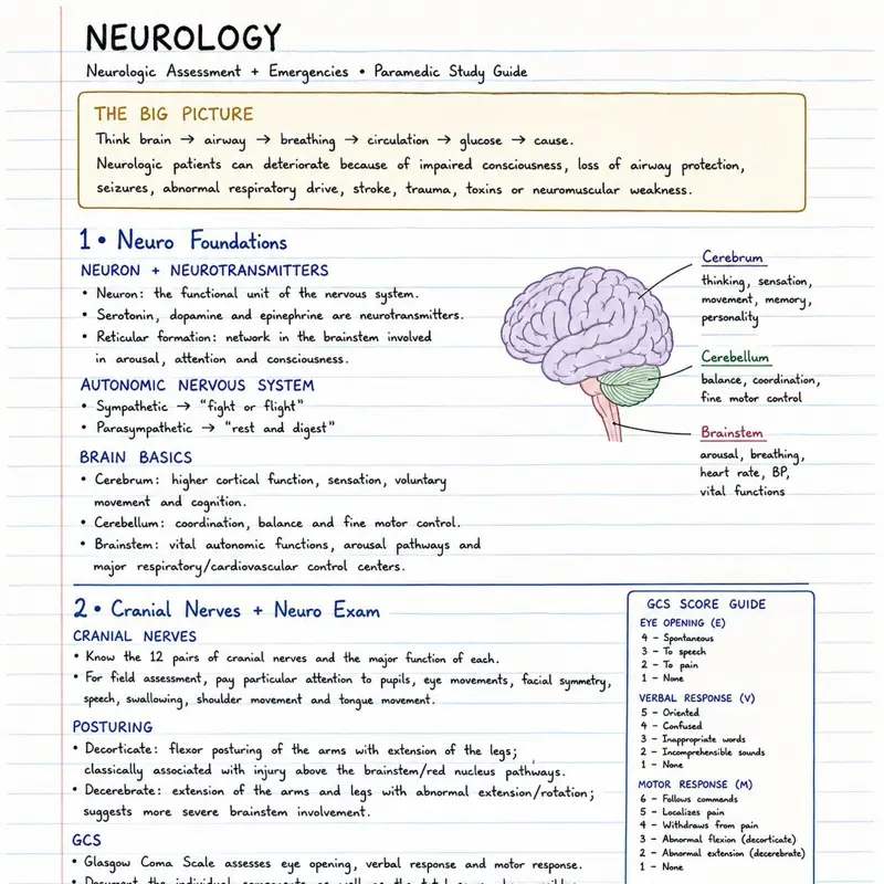 Neurology Study Guide for EMT Paramedic Student