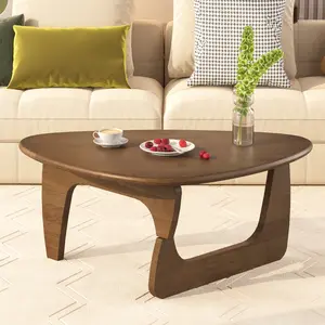 Mid Century Modern Coffee Table - Walnut Solid Wood Coffee Table for Living Room, Small Unique Triangle Wooden Center Tables, Oval Funky Tea Tables Suitable for Bedroom Home (35.4 * 23.6 * 16.5in)
