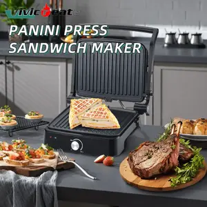 Vivicreate Panini press,Sandwich Maker, Non-Stick Coated Plates, Panini Makers with Temperature Control, Opens 180 Degrees, Removable Drip Tray, 1400W,5 in 1 contact grill，Perfect for Grilling Steaks,Burger,Sandwich