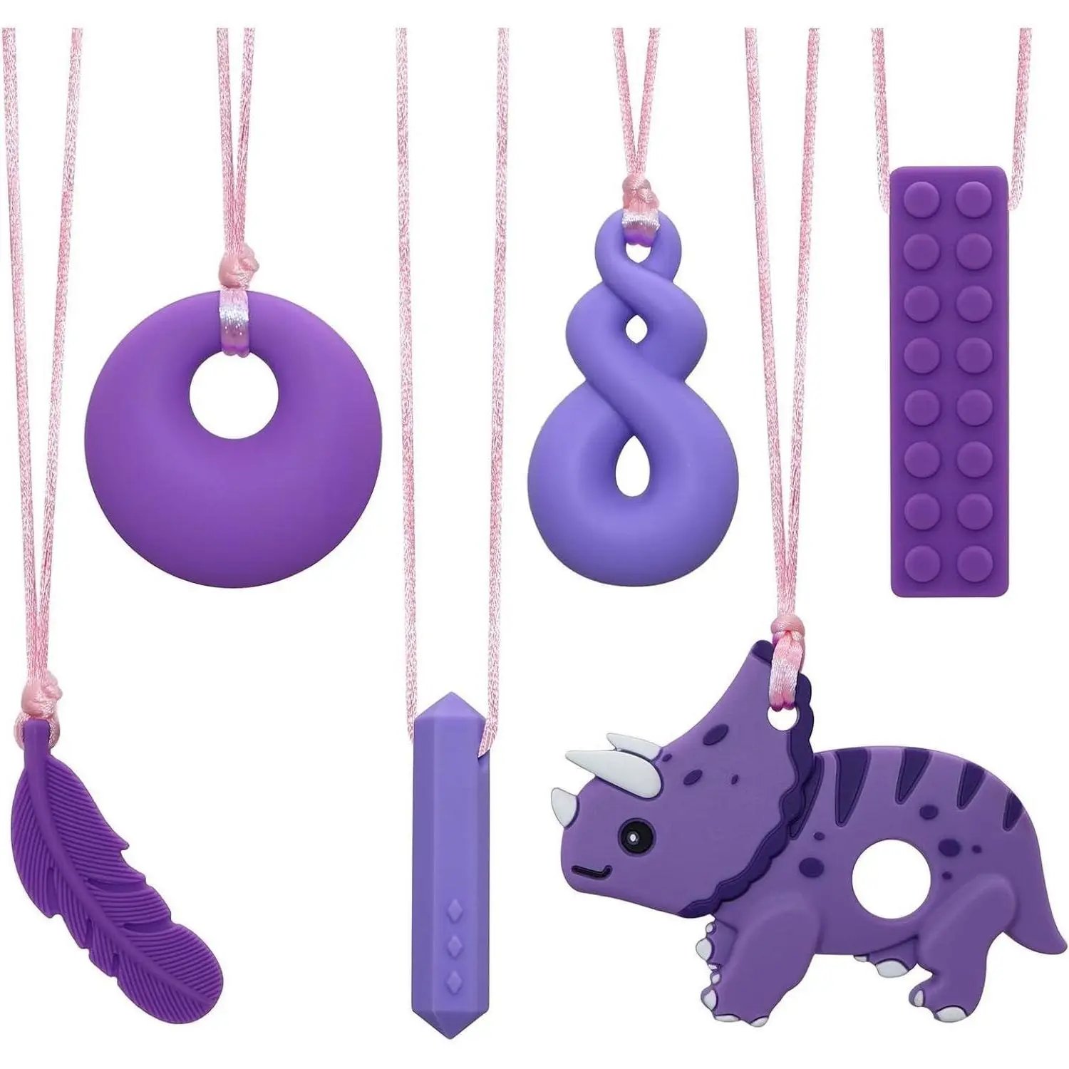 BY-FAN42 Chewy Necklaces for Sensory Kids and Adults, Boys and Girls, Silicone Dinosaur Chewy Necklaces for Autism, ADHD, SPD, Chewable Oral Motor Pendant for Chlidren