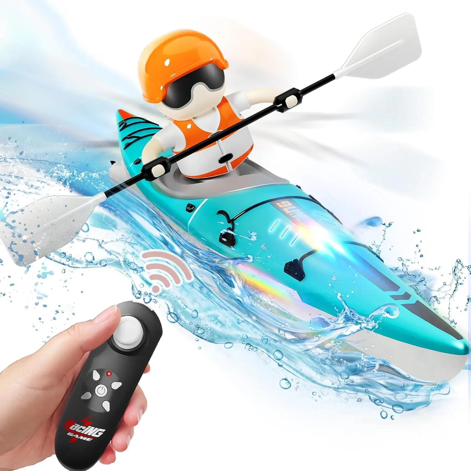 Kids Remote Control Boat Toy, Toddler Bath Toys, Water Racing Boat with Light,  Outdoor Pool Lake Bathtub, Birthday Gifts for Boys Girls radio Control Speed Boat