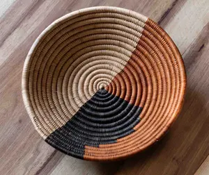 Liyemi Ntonzi Root Trio Premium 3-Tone Basket Set Handwoven in Zambia Natural Ivory Clay Brown Charcoal for Wall Art Table Styling and Interior Decor