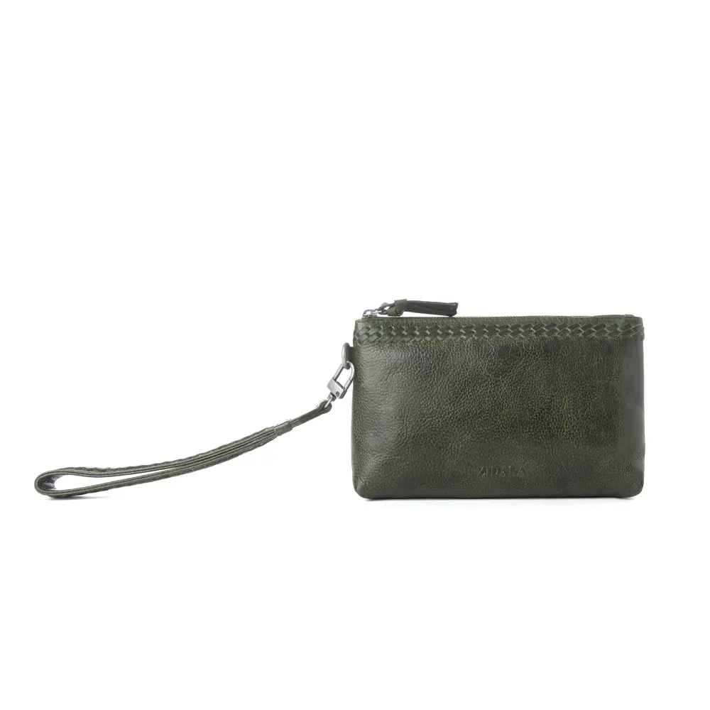 Women's Myra Zidana Ethel Mini Veg-Tanned Leather Wristlet - Fashionable Versatile Purse, Western Cell Phone Purse in Ashen Sage, Western Leather Purse