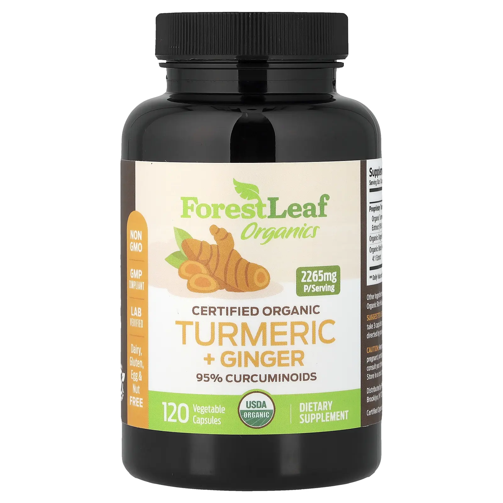 Forest Leaf Turmeric + Ginger, 120 Vegetable Capsules