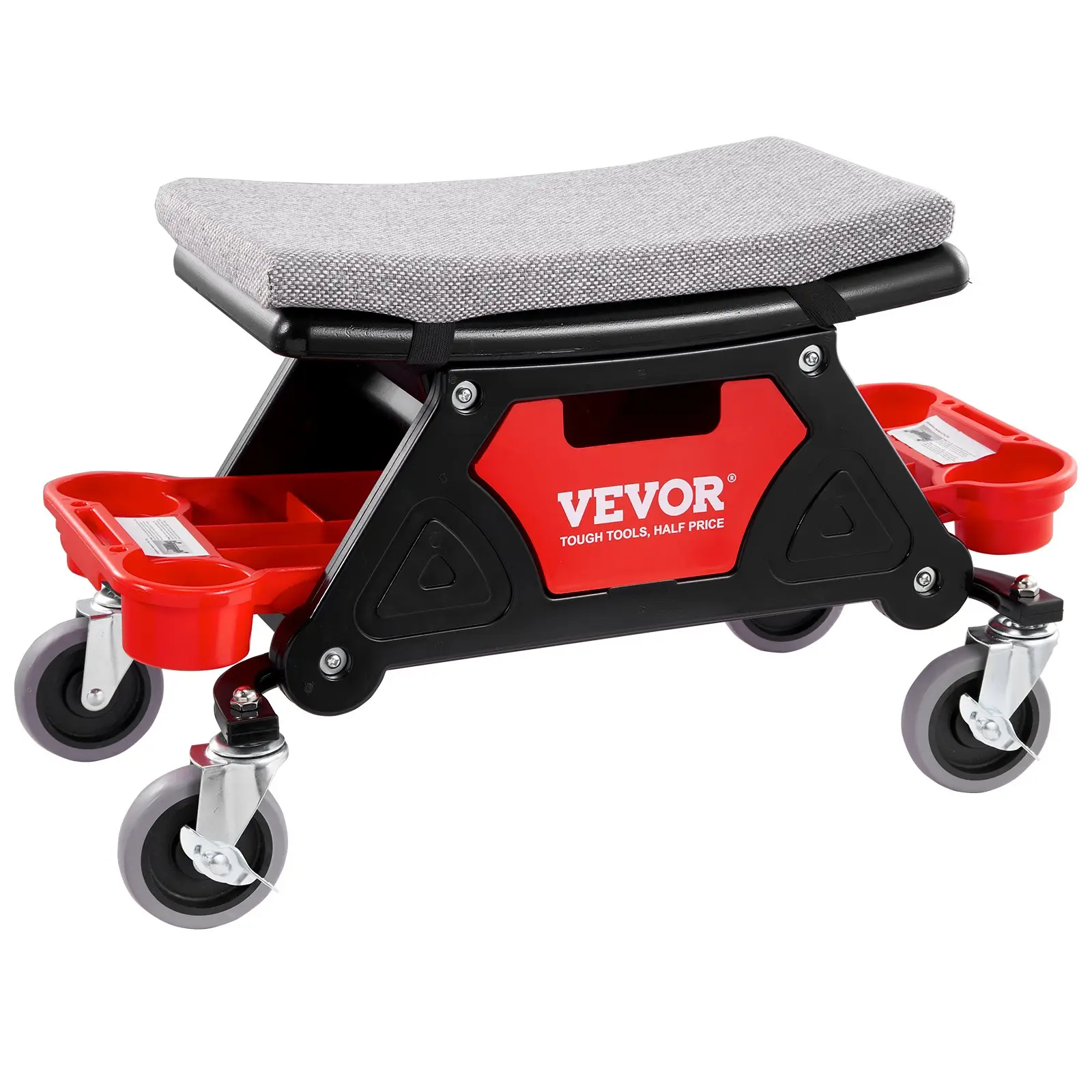 VEVOR Mechanics Stool, 300 LBS Capacity Rolling Mechanic Seat with 4" Wheels, with Three Slide Out Tool Trays and Drawer, Heavy Duty Roller Creeper Se