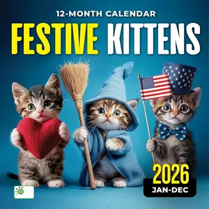 2026 Wall Calendar, Funny  Calendar 12 Month Planner - Big Large Wall Calendar for Office, Desk, ,  Family Calendar, 11.75 x 11.75" (FESTIVE KITTENS)
