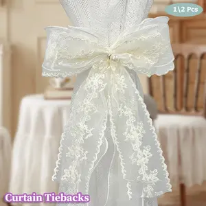 1/2 Pack Double Layer Lace Bowknot Curtain Tiebacks | Elegant Luxury No-Punch Curtain Holdbacks | Decorative Window Screen Tie Straps for Bedroom Living Room Home Window Decor Use