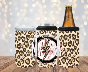 #497 MAMA Lightning Bolt Cheetah Print Can Cooler