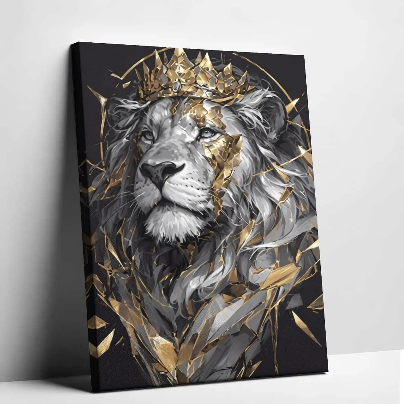 Lion King Canvas  Art Man's Cave Poster Prints Crown Lion Pictures Modern Abstract Black Gold Animal Painting  Decor Living Room for Men's Bedroom Office