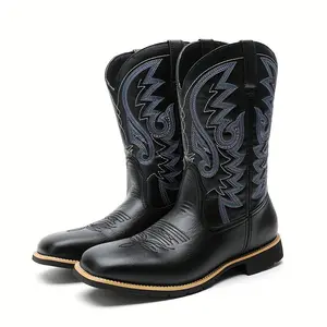 Plus Size Men's Vintage Roper Boots, PU Leather Upper, Waterproof Non-Slip High Top Outdoor Shoe Cover cowboy boots