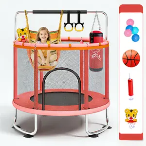 Toddler Mini Trampoline for Kids with Safety Net Capacity Indoor Outdoor Toys Includes Swing Gym Bar & Basketball Hoop Birthday Gifts with Free Gift