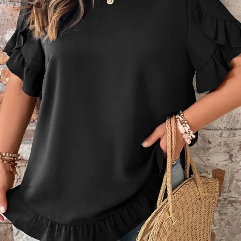 Classic Ruffle Hem Blouse – Black