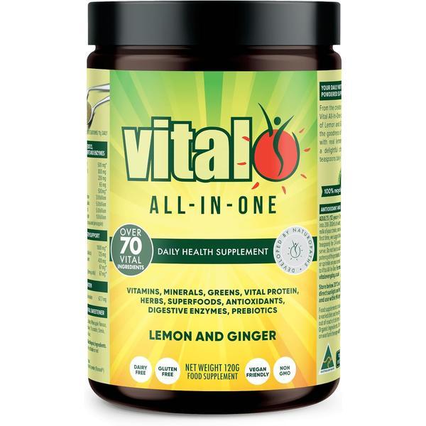 All-in-One Greens Superfood Powder – Daily Green Drink Mix with Probiotics & Antioxidants for Energy & Overall Health, Lemon & Ginger (4.23 oz)