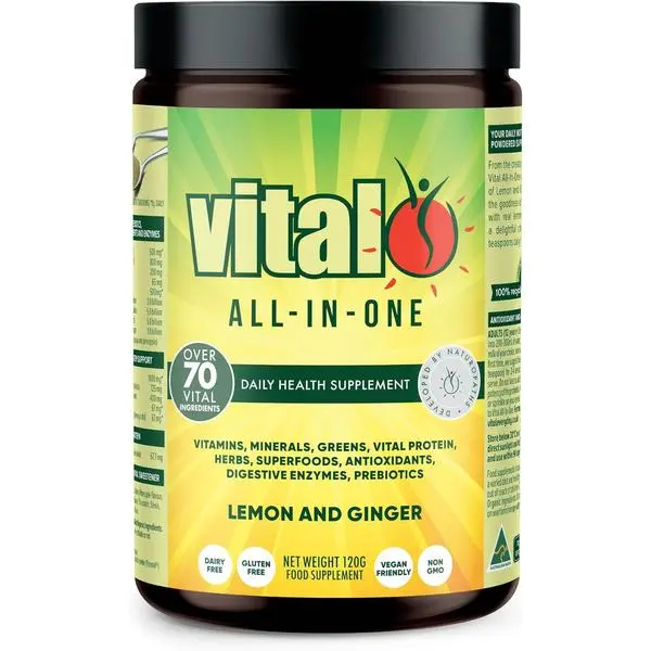 All-in-One Greens Superfood Powder – Daily Green Drink Mix with Probiotics & Antioxidants for Energy & Overall Health, Lemon & Ginger (4.23 oz)