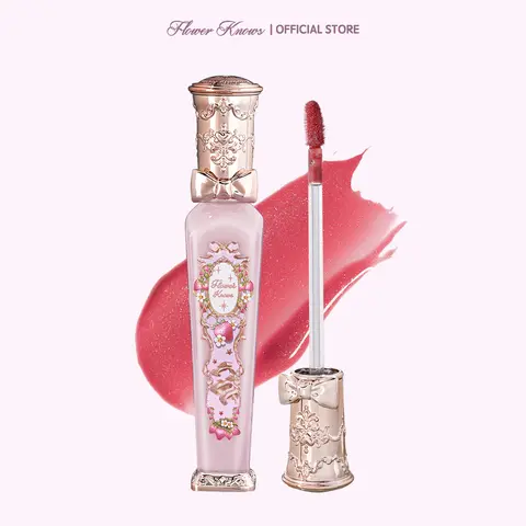 Flower Knows Violet Strawberry Rococo Collection Glowy Lip Gloss, Plumping Lip Glaze, Lipstick, Makeup Products, G02 Raspberry Booze, Strawberry Milk, Blurring, Weightless, Vintage, for Adults, #sohochic, Ideal for Christmas gift, Black Friday