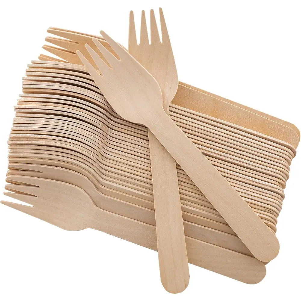 Disposable Birch Wood Cutlery Set - 100-Count, 6.5" Length, Eco-Friendly Biodegradable Forks, Knives, Spoons with Natural Look for Parties, Wedding Events, Bisphenol A (Bpa)