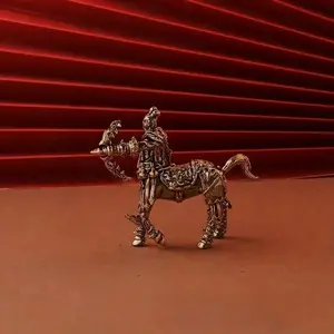 Beautiful Horse Archer Figure Decoration, Copper Color Human Model Ornament, Exquisite Anime Figurine Collection Item, Home Decor Accessory