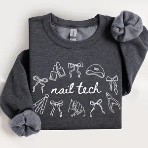 Nail Technician Coquette Bow Work Sweatshirt, Nail Artist Gifts, Gift for Nail Tech, Manicurist Appreciation