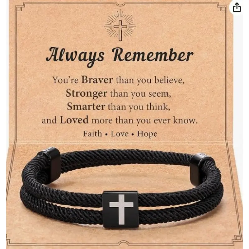 Remember Card+Black Cross Bracelet