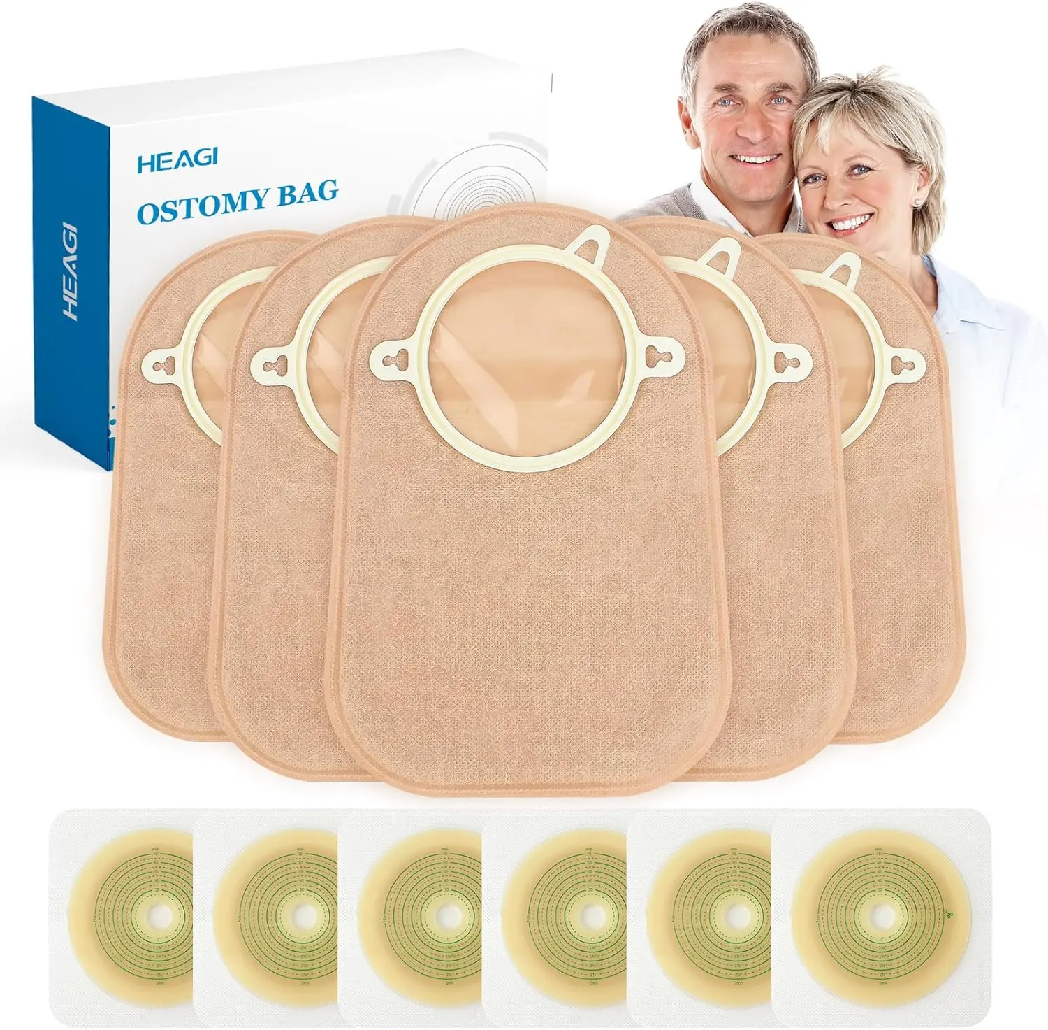 60pcs Ostomy Supplies Ostomy Bags 2 Piece Closed End, 2-Piece Disposable Colostomy Bags for Ileostomy Stoma Care, Travel Backup, Cut-to-Fit, 70mm Max (40 x Ostomy Bag + 20 x Skin Barrier）