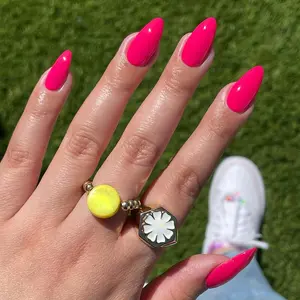 24pcs High Saturation Fluorescent Rose Nail Polish Set, Glossy Finish, Almond Shape, Perfect for Sunlight, Versatile Design