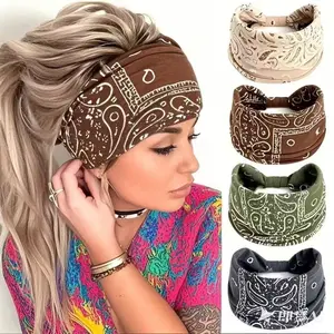 Deluxe (4-Pack) Paisley Pattern Knot Design Headbands, Bohemian Style Wide Elastic Headbands, Suitable for Fitness Exercises, Yoga Outfits Hair Accessories, Knotted Headbands