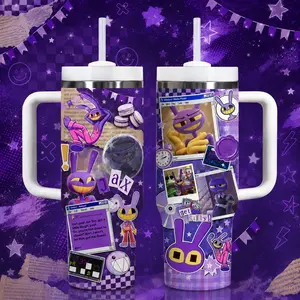 V2 Jax The Amazing Digital Circus Tumbler 20oz 30oz 40oz, Purple Rabbit Insulated Cup With Handle, Colorful Cartoon Travel Mug Gift