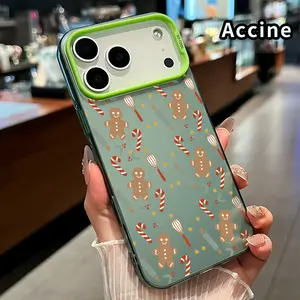 Phone Case for iPhone 17 Pro Max 16 Plus 15 14 13 12 11 Air E Gingerbread Christmas Pattern IMD Hard PC Back Soft Edge Drop-Proof Slim Cover Shell for