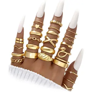 25 Pcs Gold Knuckle Rings Set for Women, Cute Stackable Finger Midi Rings, Dainty Chunky Stacking Statement Womens ring pack