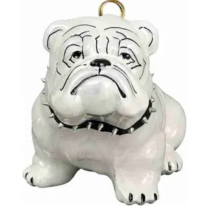 Joy to the World White Bull Dog with Black Studded Collar Polish Blown Glass Christmas Ornament