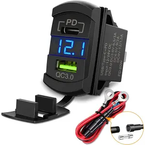 Nilight Rocker Switch Style USB Charger LED Voltmeter Quick Charge 12V PD Type C and USB QC 3.0 Car Charger Replacement with Inline Fuse for Rocker Switch Panel on Boats RV Truck Car