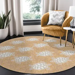 Lush Decor CARMEL Indoor/Outdoor Power Loomed Synthetic Blend Low Profile Area Rug - Transitional Coastal Turtle Decorative  (Seaturtles)