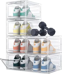 Transparent Acrylic Shoe Boxes - Magnetic Door Sneaker Storage, Stackable Display Cases for High-Tops, Jordans & Collectible Sneakers (6/12 Pack)