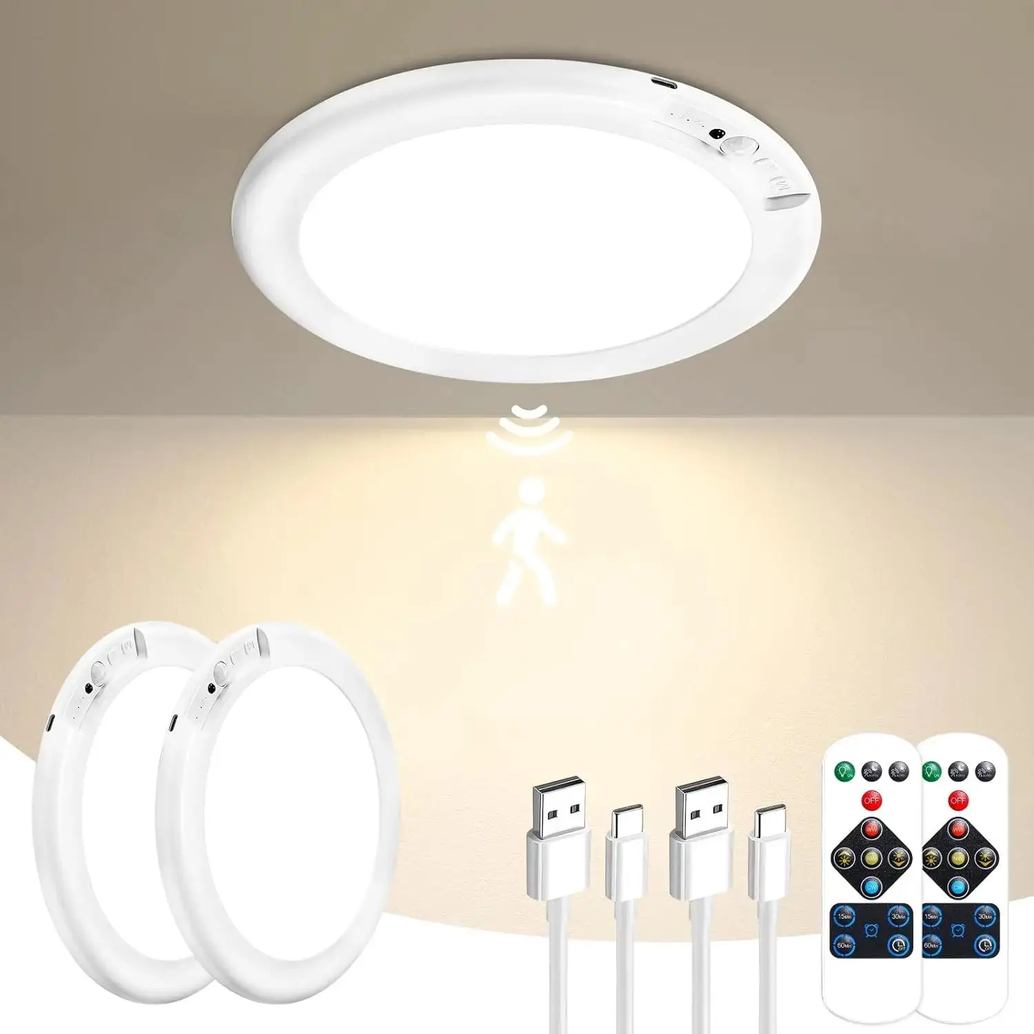 Rechargeable  Ceiling Light with Remote , 3 Color Motion Sensor Lights , Wireless Closet Light Battery Operated, Magnetic Dimmable LED Lights for Shower Pantry Shed Hallway Porch Garage Stairs tiktokshopbacktoschool, Magne