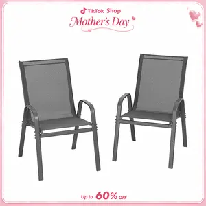Patio Chairs set of 2/4/6, Easy Assembly Stackable Outdoor Dining Chairs with Wide Seat and Sturdy Metal Frame, Breathable All Weather Textilene Outdoor Chairs Set of 4 for Deck, Pool, Porch, Grey, Fathers Day Gift