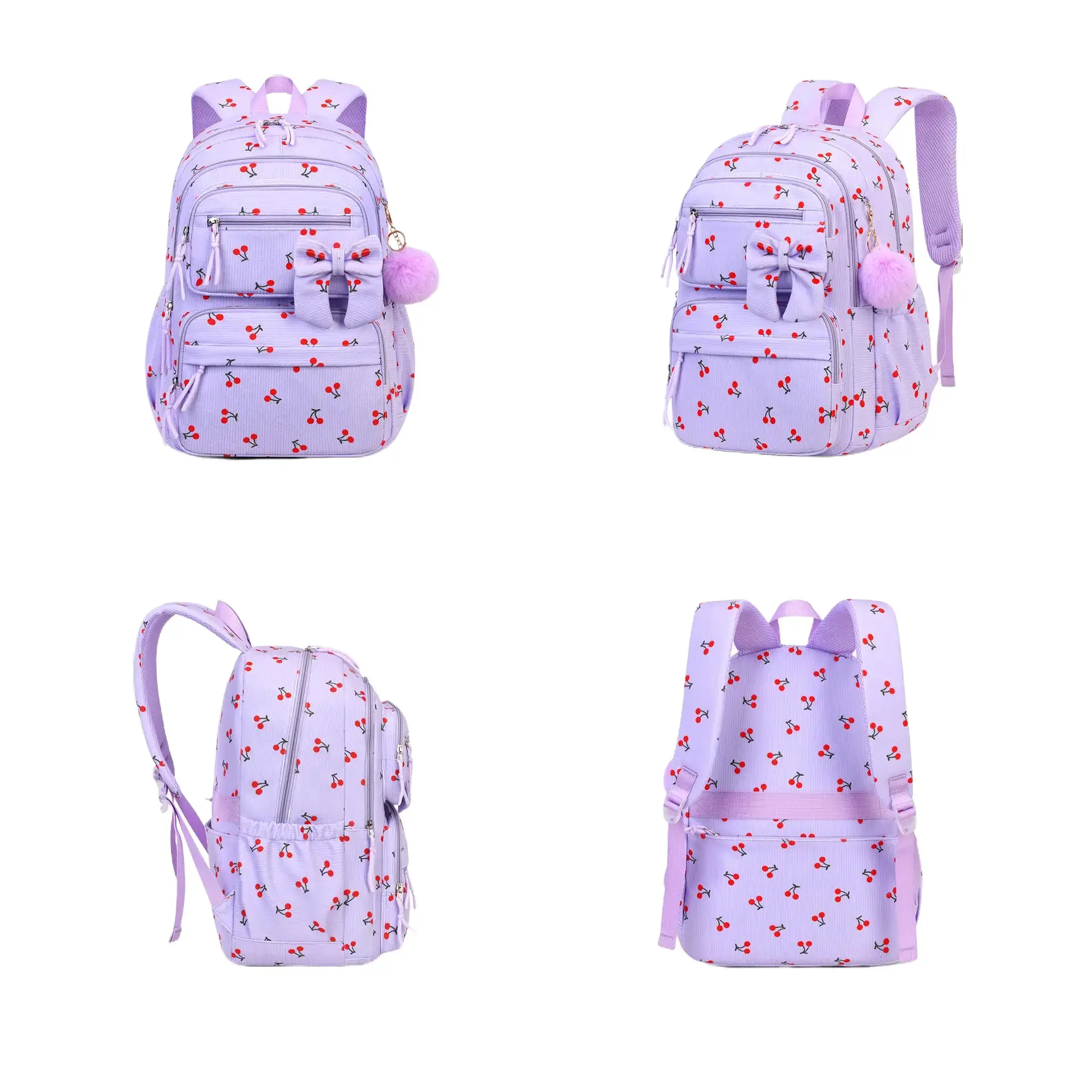 Girls' 3-Piece Corduroy Bow Accent Backpack Set - Lightweight School Backpacks for School Functional Bag Kit, School Backpack Bookbag, Student Class Backpack