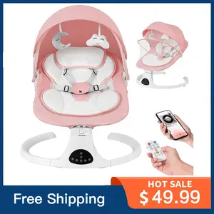 Smart  Rocking Chair,  Adjustable Recline, Remote Control & Timer, Safe Infant Soothing Swing Baby Portable Music Bluetooth Electric with girl boy toddler need newborn harness point indoor baby rocker sound volume backrest loungers
