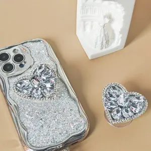 Heart Diamond Cell Phone Stand, Accessories, Multiple Colors Available, Stretchable Adhesive Design, Perfect Gift, Convenient for Daily Use