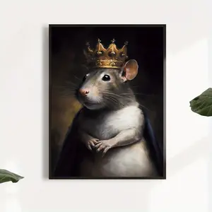 1pc Vintage European Folklore Rat King Poster - Unframed Canvas Wall Art Print, European Mouse King Crowned Royalty, Historical Animal Decor for Home, Office, Cafe, Medieval-Themed Gift & Historical Decoration (No Frame), Christmas Decor