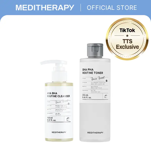 Daily Low-Irritation Exfoliation Duo | Gentle Daily Exfoliation Duo | Low-Irritation AHA BHA Cleanser & BHA PHA Toner Set for Pore Care & Smooth Skin | MEDITHERAPY official