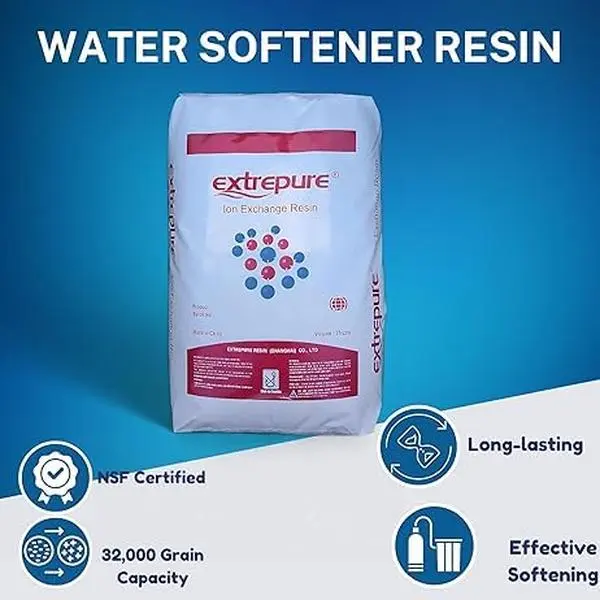 Extrepure Premium Household Water Softener Resin Beads, 1 Cu Ft 32000-Grain High-Capacity Strong Acidity Cation Beads, NSF Certified, Durable, Maintenance Friendly, Versatile Compatibility, Brightens Laundry, Cost-Effective Home Solution